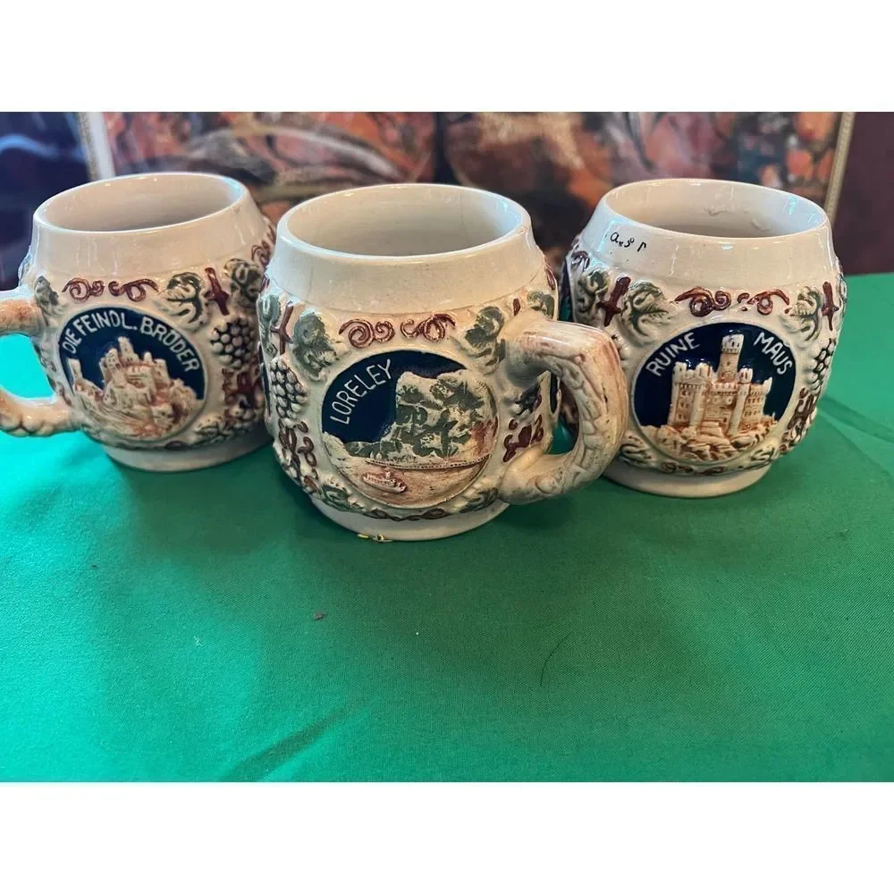 Vintage GERZ West Germany Small Mugs Set of 3 Scenic German Steins